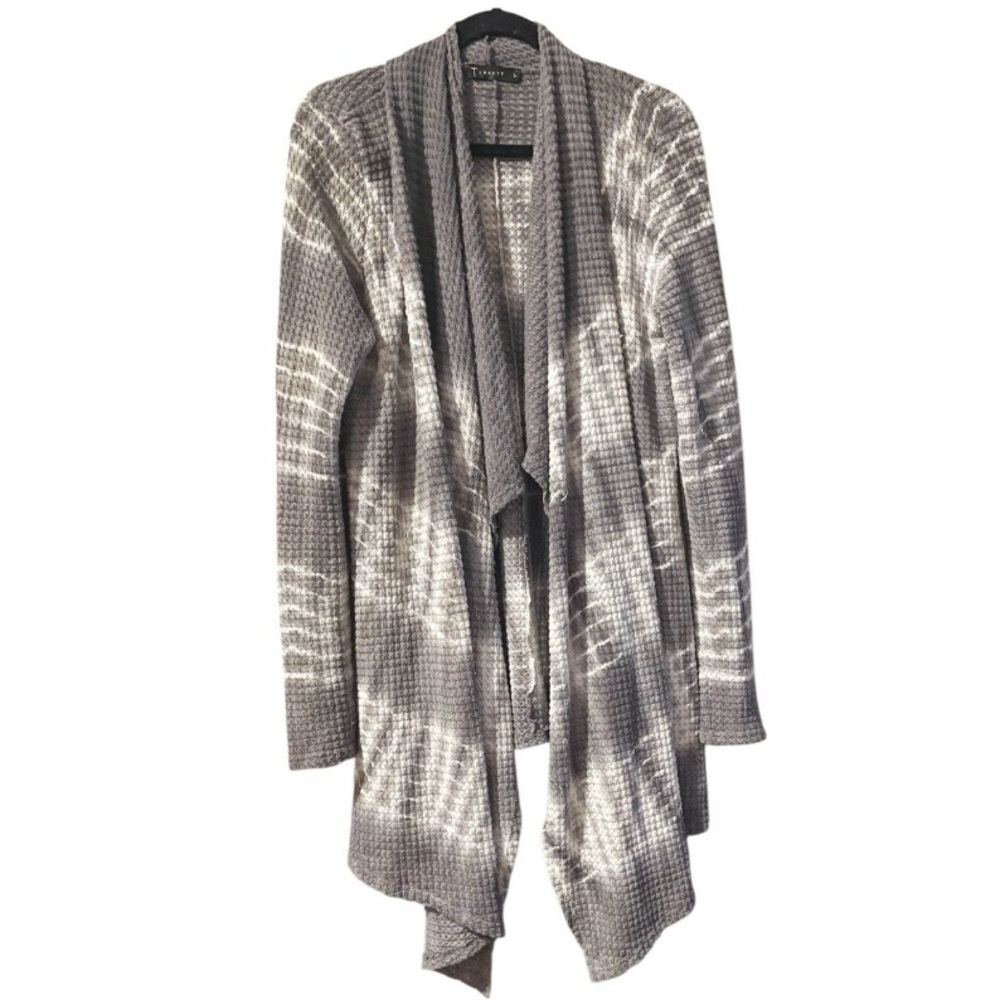 SW23 T Party Size Large Waterfall Tie Dye Cardigan Gray & White